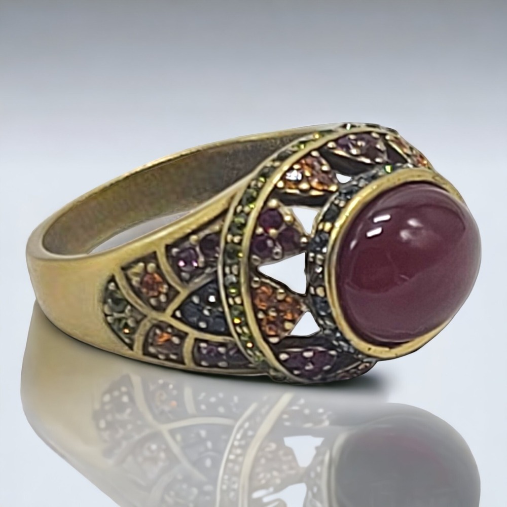 Heidi Daus Carnelian & Multi-Colored Crystal Bronze Cocktail Ring Size 11.5